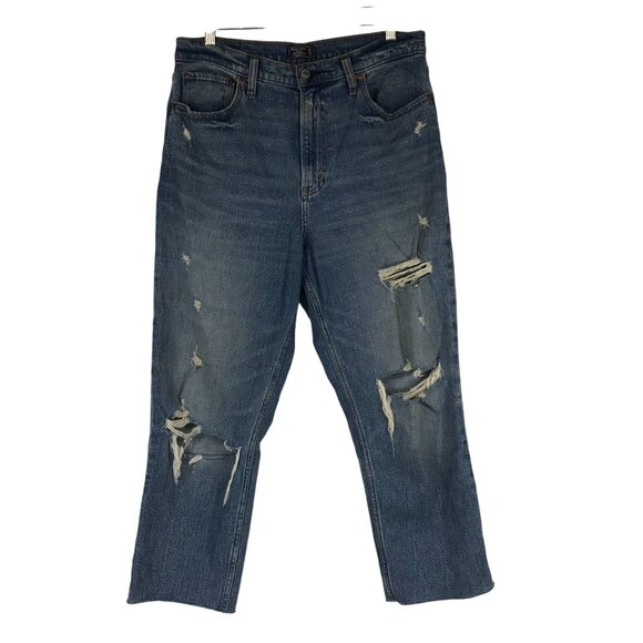 ABERCROMBIE & FITCH - WOMEN'S 31/12 - BLUE ULTRA HIGH RISE STRAIGHT DENIM JEANS - Picture 1 of 8